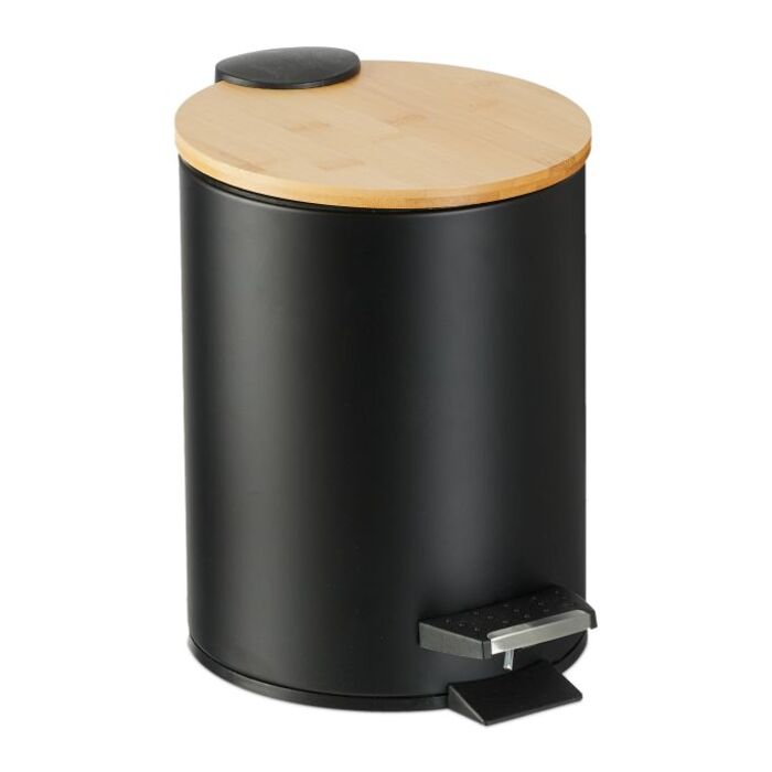 Relaxdays Bad Mülleimer 3 l mit Bambusdeckel