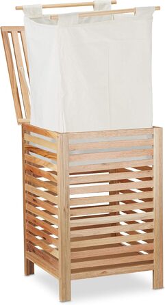 Relaxdays Wäschetruhe Walnuss, eckiger Wäschesammler mit Deckel, 52 l, entnehmbarer Wäschesack, 65,5 x 45 x 45 cm, Natur, 1 Stück