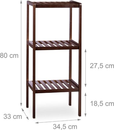 Relaxdays 3 TLG Badregal Set Bambus, Holzregal, Standregal, Bambusregal, Küchenregal, Bücherregal, 3, 4 und 5 Ablagen, Dunkelbraun 139,5 x 34,5 x 33 cm