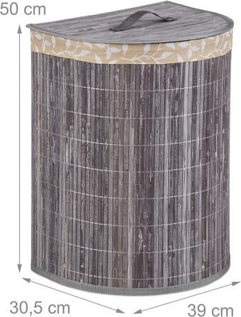 Relaxdays Wäschekorb Bambus, 30 l, faltbar, halbrund, mit Deckel, grau, für Bad & Schlafzimmer