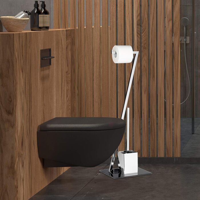 Relaxdays WC Garnitur GLASS H x B x T: 77 x 25 x 25 cm Toilettenpapierhalter aus Glas und Metall in Edelstahl-Optik mit Klobürste als Klopapierhalter freistehend WC Bürstengarnitur, silber-schwarz