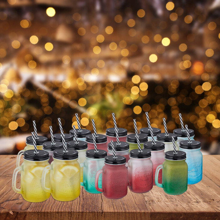 Relaxdays Bunte Trinkgläser mit Deckel 20er Set
