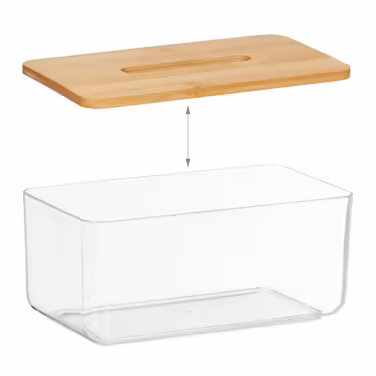 Relaxdays Transparente Tücherbox mit Bambus-Deckel