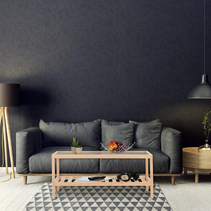 Relaxdays Couchtisch, Wohnzimmertisch mit Glasplatte, Holz, HBT 35 x 80 x 40 cm, rechteckiger Sofatisch, 2 Etagen, Natur