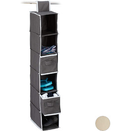 Relaxdays,  Hängeregal Stoff, Hängeaufbewahrung, 6 Fächer, 2 Schübe, für Kleiderschrank, HBT: ca. 82x14,5x30 cm, 30 x 14.5 x 82 cm (Grau)