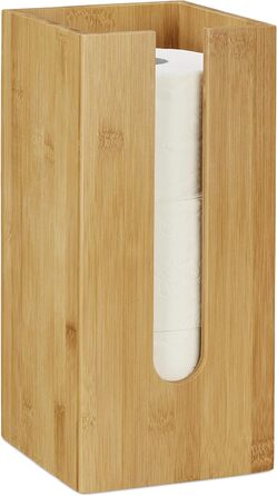 Relaxdays Toilettenpapierhalter stehend, für 3 Rollen & Toilettenpapierhalter mit Ablage, für Handy & Feuchttücher, Bambus Klopapierhalter, HBT 12x16x10,3 cm, Natur (Single)