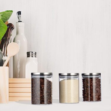 Relaxdays Vorratsglas 3er Set, 600ml, luftdicht, Edelstahl Deckel, für Müsli, Reis & Tee, 14x9.5x9.5 cm