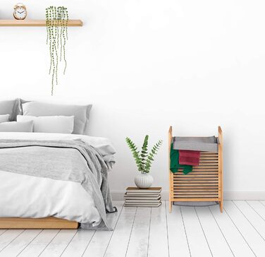 Relaxdays Wäschekorb Bambus, eckig Wäschesammler mit Deckel, für Schmutzwäsche im Bad, HBT: 60 x 40 x 35 cm, natur/grau