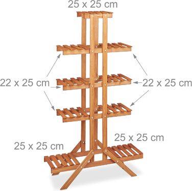 Relaxdays Blumentreppe 5 Ebenen, Holz, Blumenständer Innen, 142,5x83x28,5 cm, hellbraun