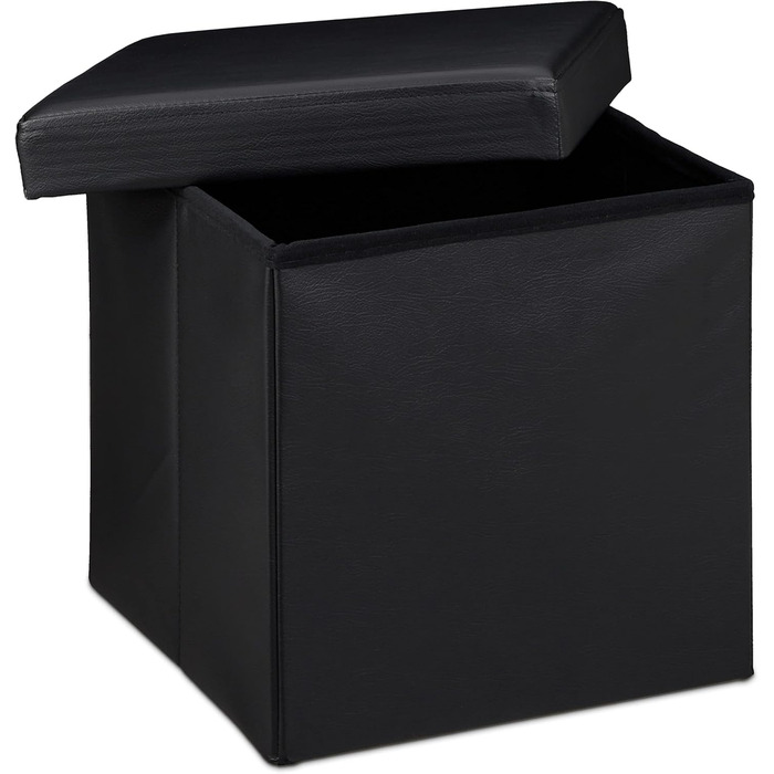 Relaxdays Sitzhocker, Leder, Schwarz, 38x38x38 cm