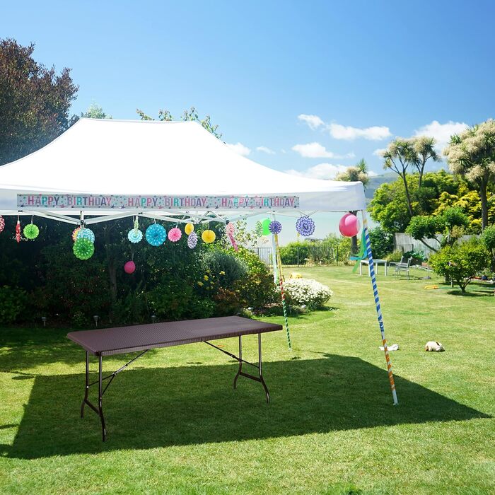 Relaxdays Gartentisch klappbar BASTIAN, groß, Tragegriff, stabiler Campingtisch, H x B x T: 72 x 178 x 74 cm, (Braun)