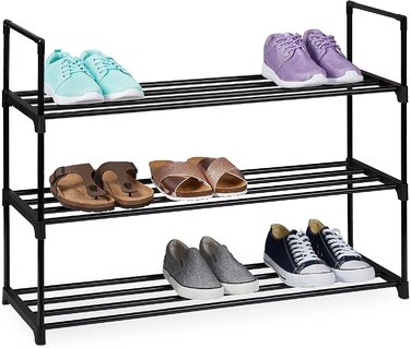 Relaxdays Schuhregal Stecksystem, 3 Ebenen, für 12 Paar Schuhe, HBT: 67 x 90,5 x 30,5 cm, Schuhständer Metall, schwarz 100361