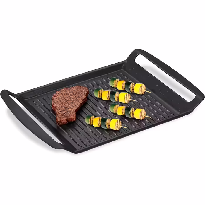 Relaxdays Grillplatte, Gas- & Elektroherd, Fleisch Gemüse Fisch grillen, Antihaft Grillpfanne, anthrazit, 3.7 x 26 x 39 cm