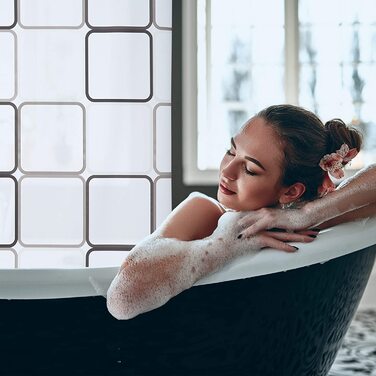 Relaxdays Duschrollo Square, wasserabweisend, Retro Badrollo Wanne u. Dusche, Deckenmontage, 80x240 cm, semitransparent (240 x 160 x 5 cm)