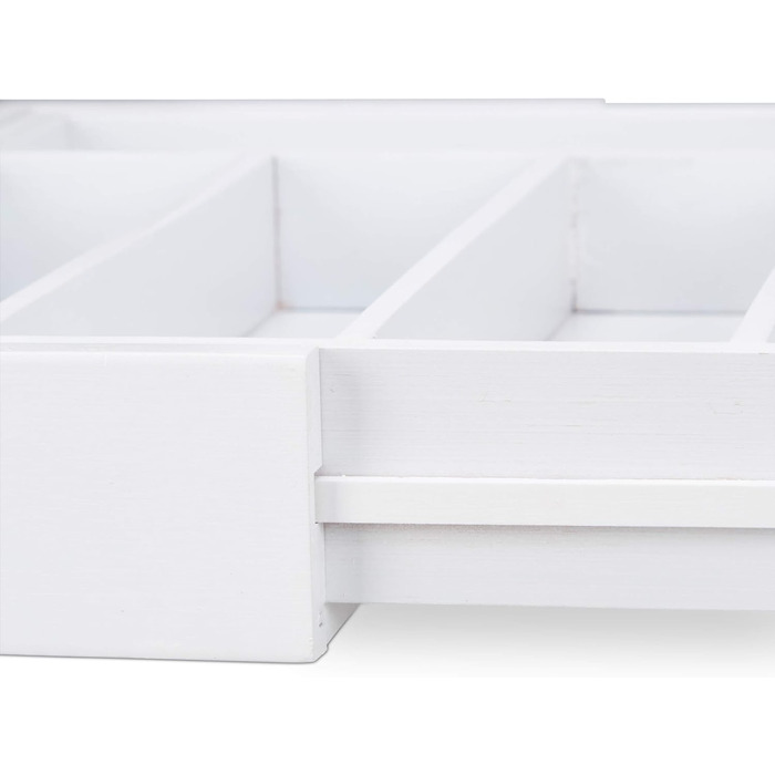 Relaxdays Besteckkasten Schublade, ausziehbar, variable Breite, 5 bis 7 Fächer, Bambus Organizer, HBT: 5x48x33,5cm, weiß