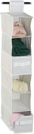 Relaxdays Hängeregal Stoff, 6 Fächer, 2 Schübe, für Kleiderschrank, HBT: ca. 82x14,5x30 cm, Weiß