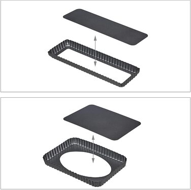 Relaxdays Tarteform, 2er Set, mit Hebeboden, antihaftbeschichtet, 2 Größen, rechteckig & länglich, Quicheform, anthrazit