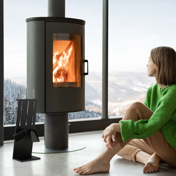 Relaxdays 4-teiliges Kaminbesteck in Schwarz
