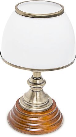 Relaxdays Tischlampe Holz Jugendstil mit Glasschirm weiß Messing-Optik 10018911 28.5 x 16 x 16 cm