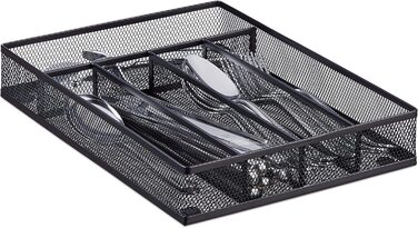 Relaxdays Besteckkasten Metall, offen, Größe M, 5x23,5x31,7 cm, schmal, schwarz