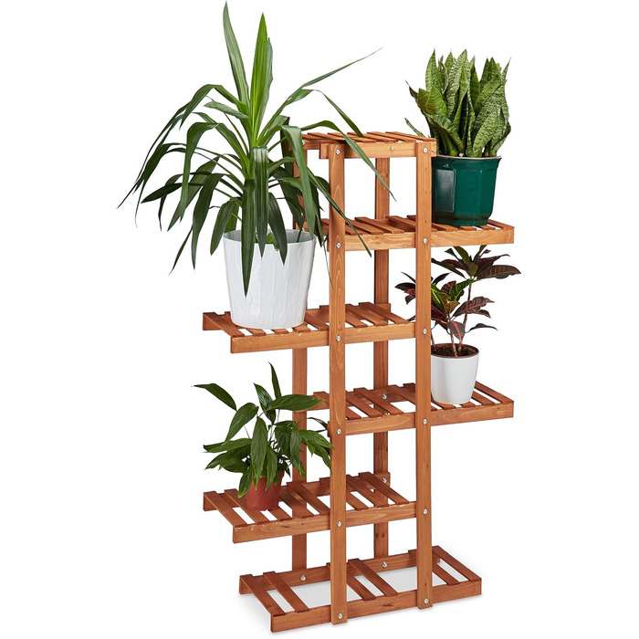 Relaxdays Blumenregal aus Holz, 5 Ebenen, für innen, ca. 125x81x25 cm, hellbraun