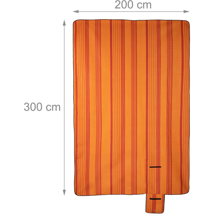 Relaxdays XXL Picknickdecke, 200x300 cm, isoliert, wasserdicht, gestreifte Fleece Stranddecke, Tragegriff, orange/rot