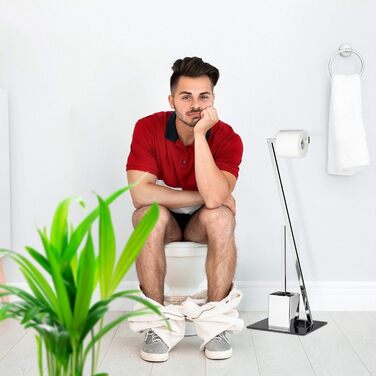 Relaxdays WC Garnitur GLASS H x B x T: 77 x 25 x 25 cm Toilettenpapierhalter aus Glas und Metall in Edelstahl-Optik mit Klobürste als Klopapierhalter freistehend WC Bürstengarnitur, silber-schwarz