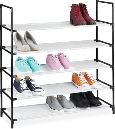 Relaxdays XL Schuhregal Stecksystem, 5 Ebenen, für 20 Paar Schuhe, Stoff Schuhständer, HxBxT: 90,5 x 87,5 x 30 cm, (Weiß)