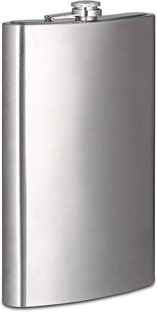 Relaxdays Flachmann XXL aus Edelstahl, Riesen Flachmann mit 1,8l Fassungsvolumen, klassisches Flachmann-Design, silber
