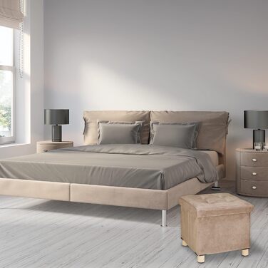 Relaxdays Samthocker mit Stauraum, Tablett, Holzbeine, eckig, 35x38x38 cm, Holz (Creme)