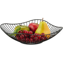 Relaxdays Metall-Obstkorb, flach, 7,5 x 27 cm, Drahtkorb, modern, schwarz