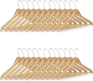 Relaxdays 84 x Kleiderbügel, Hosenbügel aus Holz, Garderobenbügel, Haken 360° drehbar, HxB: 22,5x44,5cm, Holzbügel, /Silber (1, Natur, 24er Pack)