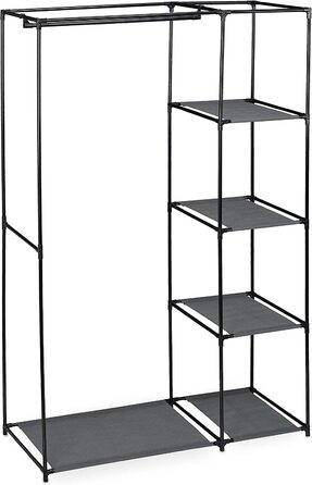 Relaxdays Stoffschrank mit Kleiderstange & 5 Ablagen, Faltschrank mit Reißverschluss, HBT: 161x105,5x45cm, anthrazit