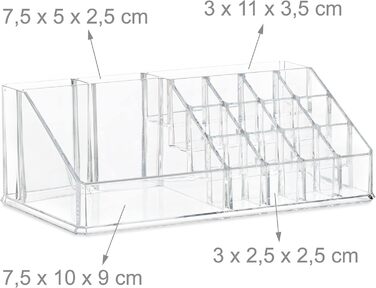 Relaxdays Make Up Organizer Acryl, 2-teilige Schminkaufbewahrung mit Lippenstifthalter und 4 Schubladen, transparent, 19 x 24 x 13.5 cm