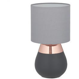 Relaxdays Nachttischlampe Touch dimmbar, moderne Touch Lampe, 3 Stufen, E14, Tischlampe, HxD: 32,5 x 18 cm, grau-kupfer