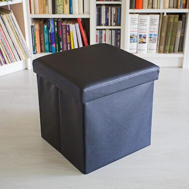 Relaxdays Sitzhocker, Leder, Schwarz, 38x38x38 cm