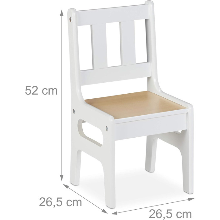 Relaxdays Kindertisch mit 2 Stühlen, 3-teiliges Set, robuste Kindermöbel, MDF, weiß/Natur, 48x60x60 cm