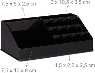 Relaxdays Make Up Organizer klein, 2-teilige Schminkaufbewahrung mit Schubladen, stapelbares Kosmetikregal,  1 Stück (Schwarz)