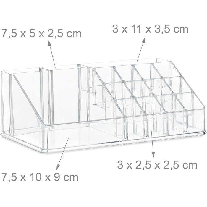 Relaxdays Make Up Organizer Acryl, 2-teilige Schminkaufbewahrung mit Lippenstifthalter und 4 Schubladen, transparent, 19 x 24 x 13.5 cm