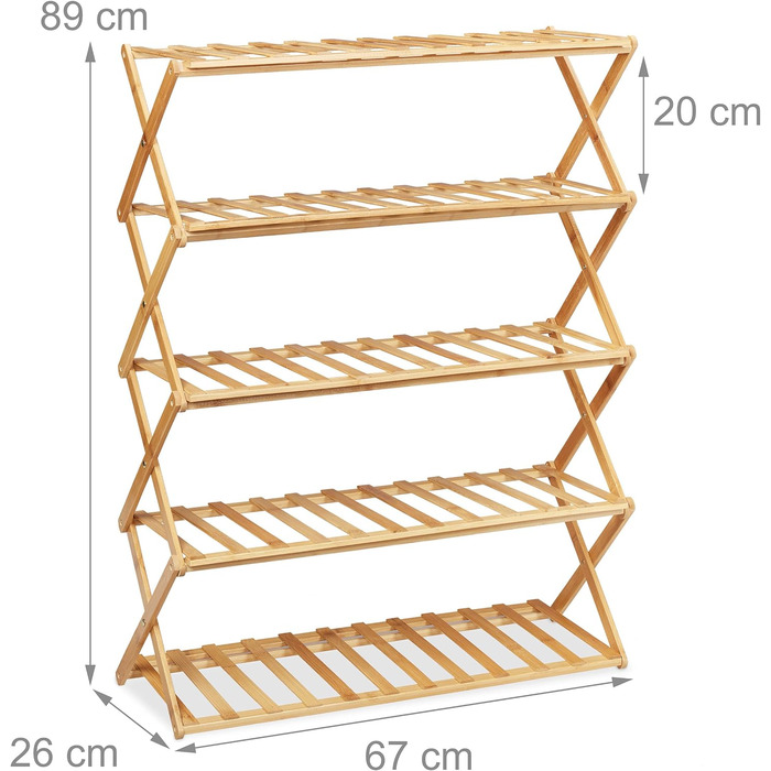 Relaxdays Schuhregal, 5 Ebenen, 15 Paar Schuhe, Bambus, 89x65x26 cm