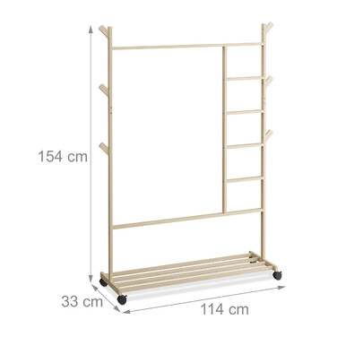 Relaxdays Kleiderständer Bambus rollbar