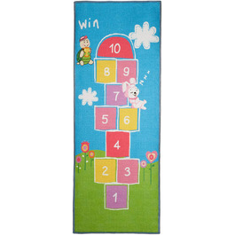 Relaxdays Kinderteppich Hüpfspiel, 180 x 70 cm, 10 Hüpfkästchen, Kurzflor, gummierte Unterseite, Spielteppich, bunt, 1 Stück