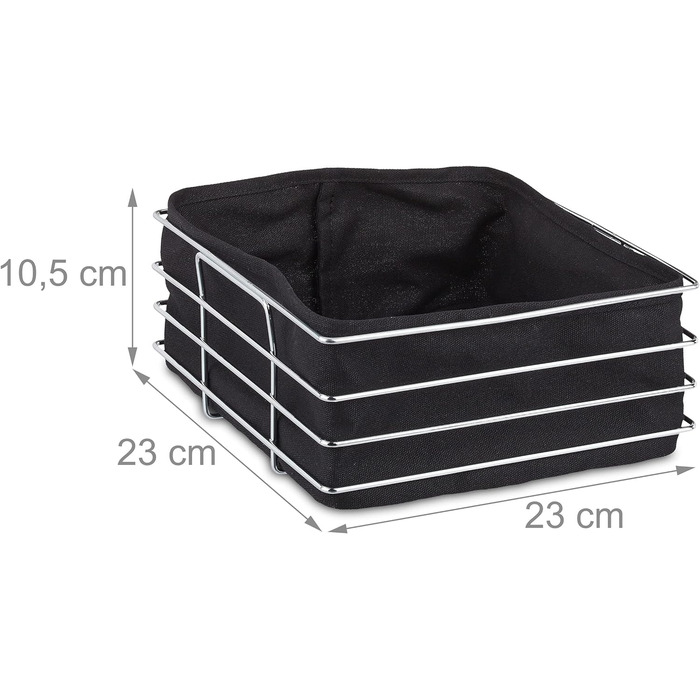 Relaxdays Brotkorb Metall, Stoffeinsatz, modern, Edelstahl, HBT 10,5x23x23 cm, schwarz