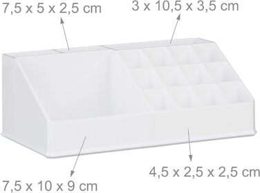 Relaxdays 2 x Make Up Organizer klein, 2-teilige Schminkaufbewahrung mit 3 Schubladen, stapelbares Kosmetikregal, weiß