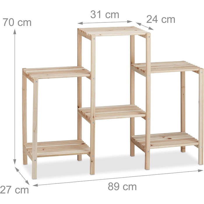 Relaxdays Pflanzenregal Holz, rustikal, stabil, rostfrei, 70x89x27 cm, natur Medium