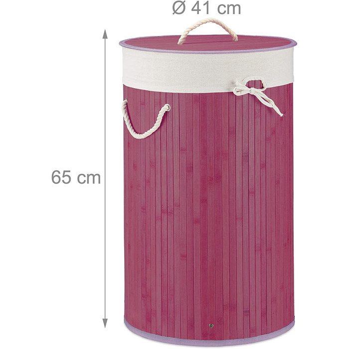 3x faltbare Wäschetonne Bambus mit Deckel, 70L, Wäschesack Baumwolle, rund Ø 4 cm, grau (Lila, Weiß, 3)