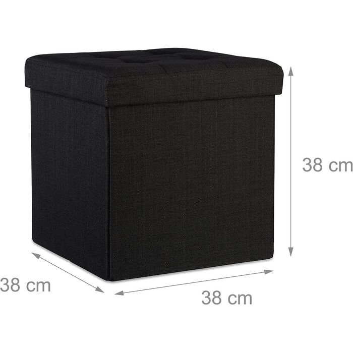 Relaxdays Faltbarer Sitzhocker, Sitzcube, Leinen, mit Deckel, 38x38x38 cm, Schwarz