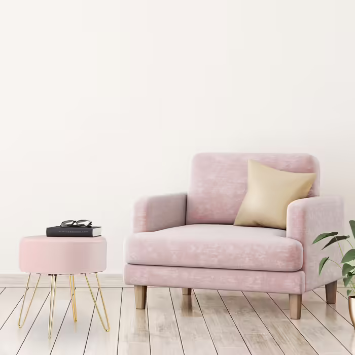 Relaxdays Samthocker mit Metallbeinen rosa