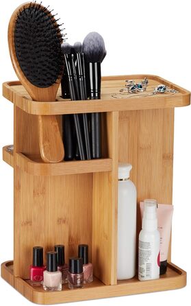 Relaxdays Make Up Organizer Bambus, drehbarer Kosmetik Organizer für Badezimmer & Schminktisch, HBT 31x25,5x18 cm, natur, 18 x 25,5 x 31 cm