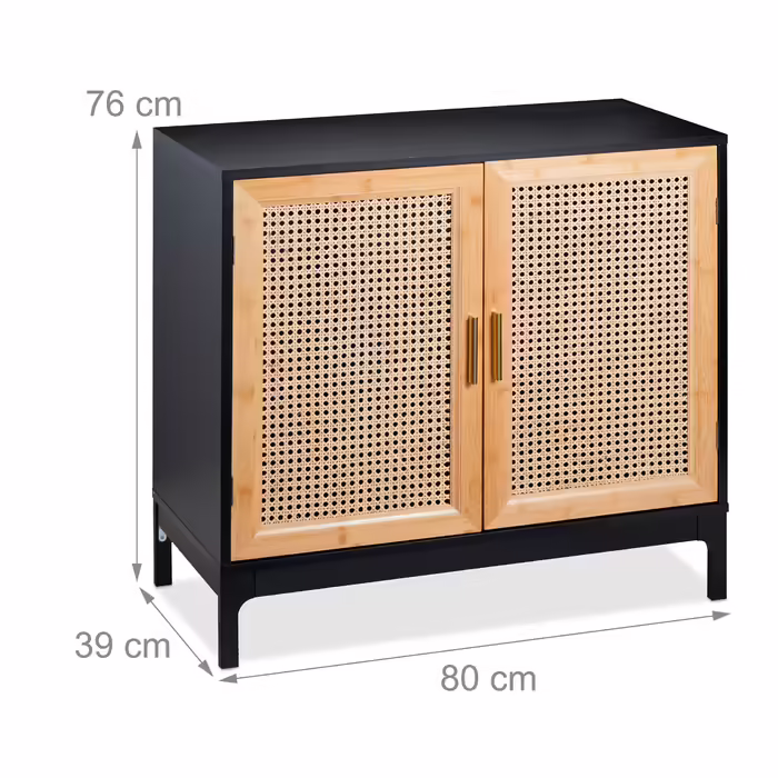 Relaxdays Sideboard mit 2 Rattan-Türen